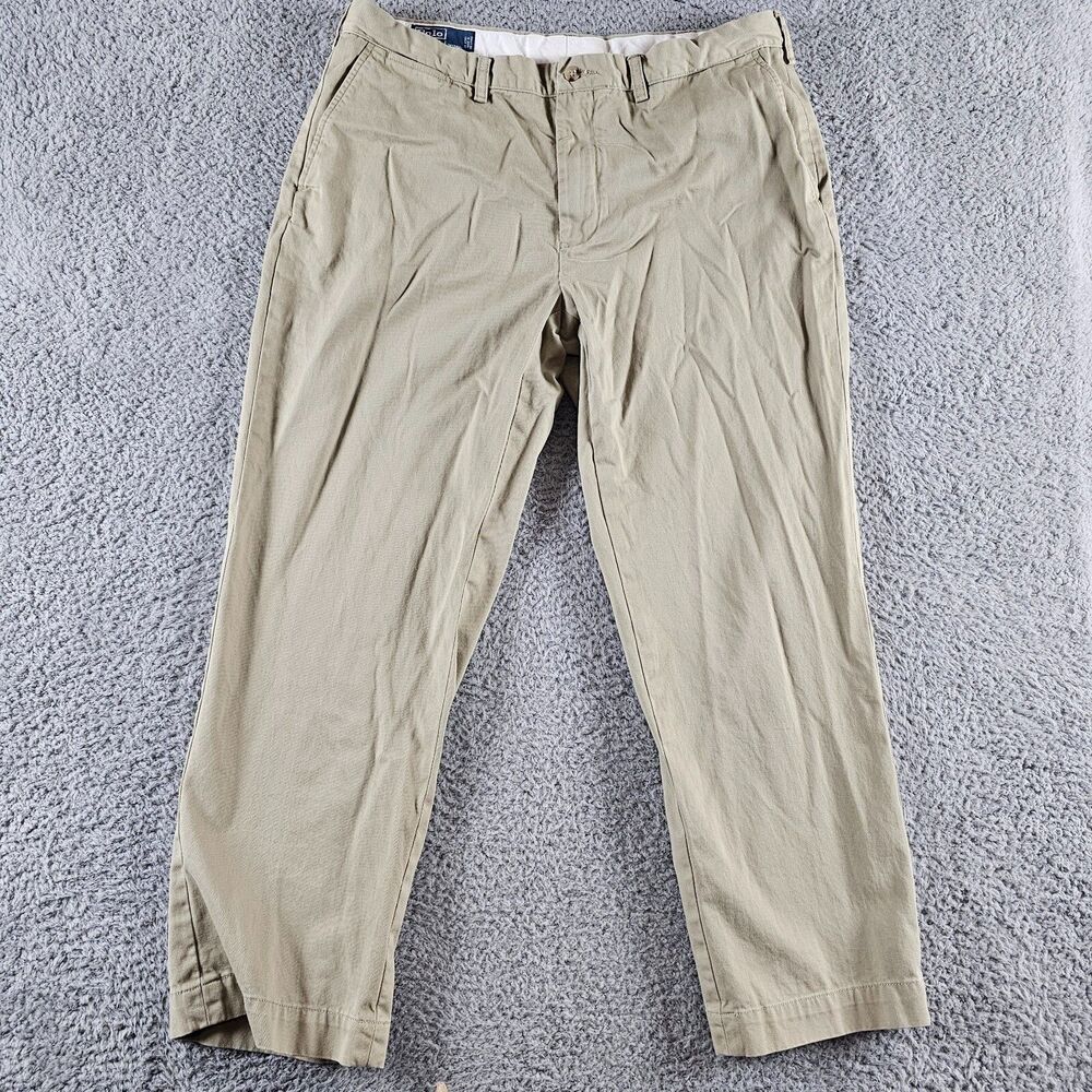 Polo Ralph Lauren Pants Mens 38x28* Khaki Preston Chino Flat Front Vintage 90s